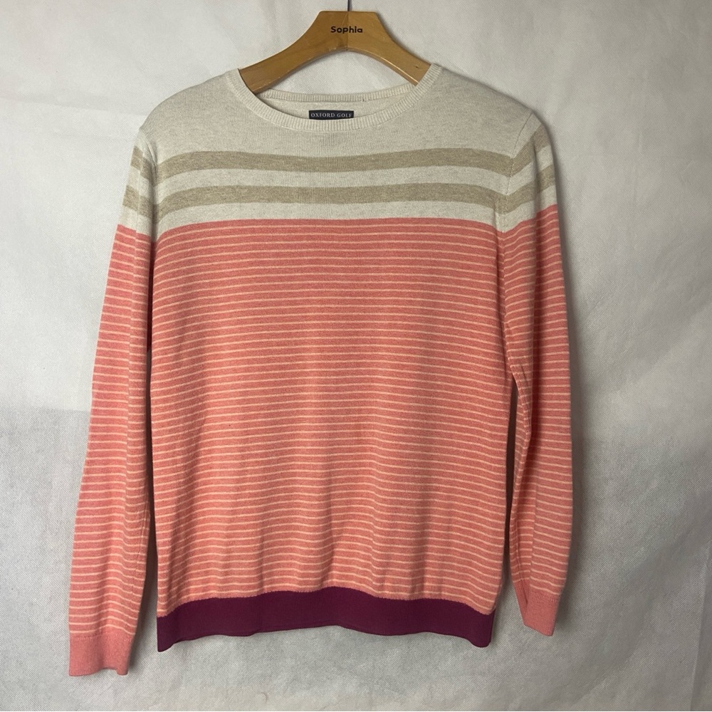 ♥️6 Hour SALE♥️ Oxford Golf Womans Sweater in Pink and Cream Stripes